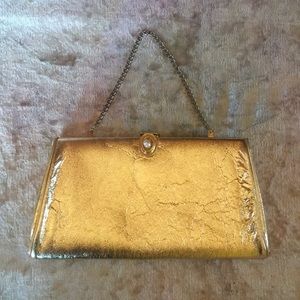 UO Faux Leather Gold Clutch Purse; Chain Strap EUC